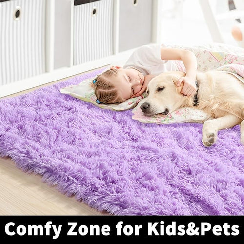 Amdrebio Purple Area Rugs for Bedroom Girls Room Decor Aesthetic, 5x7 Cute Fluffy Shag Lavender Rug for Living Room Dorm Classroom Nursery, Furry Plush Fuzzy Soft Lilac Carpet for Kids Baby Teens