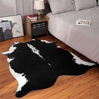 HOMORE Cowhide Rug, Cute Cow Print Rug for Living Room Faux Cow Hide Animal Print Carpet for Bedroom Office Table, 4.6 x 5.2 Feet, Black