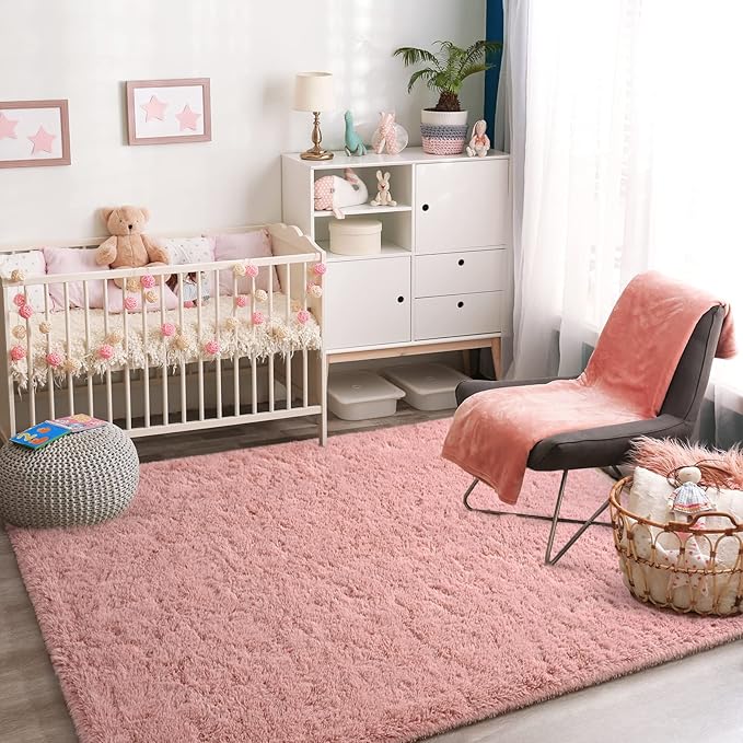 Jelymark Super Soft Shaggy Rug for Bedroom, 4x5.9 Feet Fluffy Carpet for Living Room, Fuzzy Indoor Plush Area Rug for Home Decor, Furry Floor Rugs for Dorm, Kids Nursery Rug for Girls, Blush Pink
