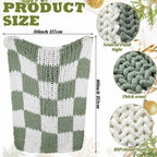 Tudomro Checkered Chunky Knit Throw Blanket for Couch 50 x 60 Inches Neutral Decor 100% Hand Knitted Cozy Soft Large Rope Knot Crochet Blankets for Sofa Living Room(Ivory and Sage Green)