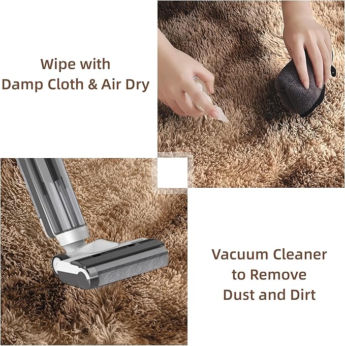 Litanika 3x5 Shag Area Rug for Living Room Bedroom, Tie-Dyed Brown High Pile Soft Plush Shaggy Furry Cream Bedside Playroom Dorm Carpet, Non-Slip, Non-Shedding Modern Indoor Floor Rug