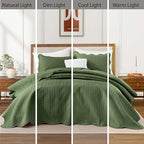 IR Imperial Rooms 8 Pack Quilt King Size Bedding (106" x 96") - Bulk Wholesale for Hotels, Guest Bedroom & Airbnbs - Lightweight Microfiber Reversible Embossed Quilts Bedspread (Olive Green)