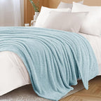 Exclusivo Mezcla Fleece Bed Blankets Queen Size, Ultra Soft, Lightweight and Fuzzy Stone Blue Blanket for Women, Home Decor, 90x90 Inches