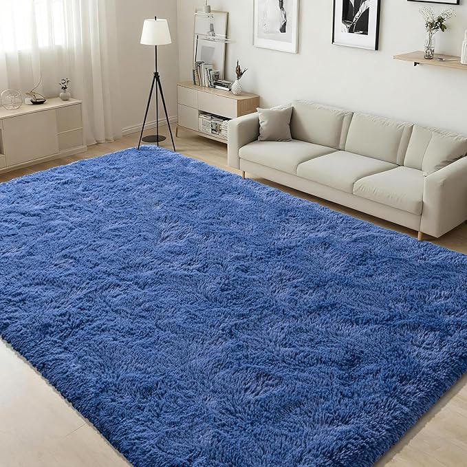 ISEAU Light Navy Rugs for Bedroom Living Room, Ultra Soft Shag Area Rug 4'x6' Carpet for Bedroom, Non-Slip Fluffy Dorm Rug for Kids Room Home Decor