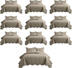 IR Imperial Rooms 10 Pack Queen Quilt Bedding Set (90" x 96") - Bulk Wholesale for Hotels, Guest Bedroom & Airbnbs - Lightweight Microfiber Reversible Floral Embossed Quilts Bedspreads (Beige)