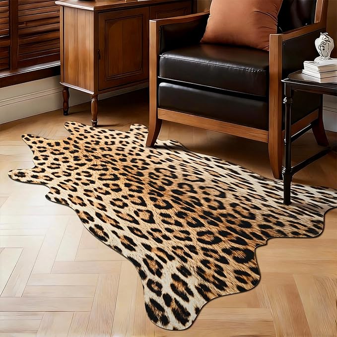 HOMORE Leopard Rug, 3x4 Feet Animal Skin Print Rug,Small Cheetah Rugs for Wall Art Decor,Western Floor Carpet for Bedroom Bedside Living Room Desk