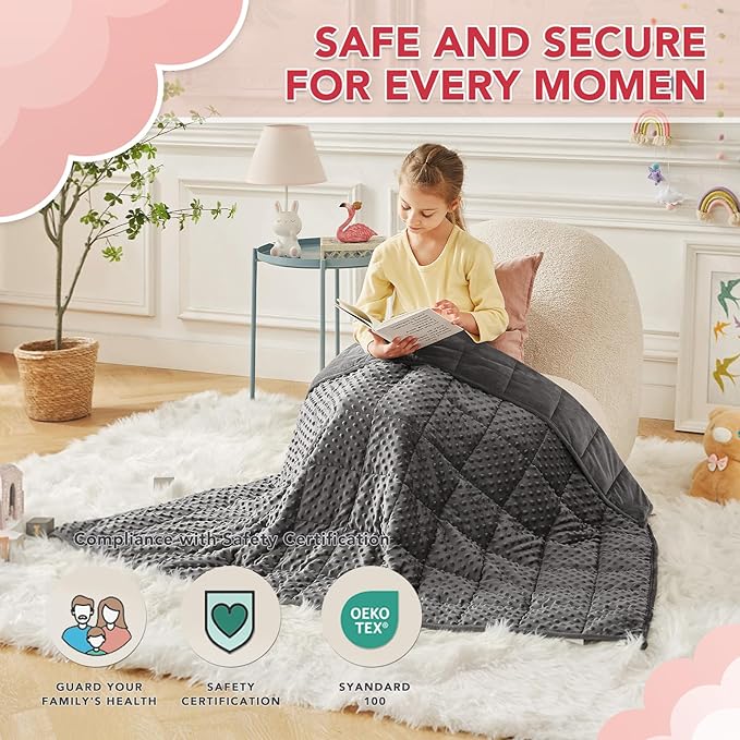 CuteKing Weighted Blanket - Weighted Blanket with Premium Glass Beads - Heavy Blanket Crystal Velvet for Comfort Sleep - Thick Blanket All Season (10lbs, 48"x72", Grey Bubble)