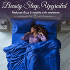 SLEEP SANCTUARY Satin Sheets Queen Size – 4 Piece Luxury Silky Bed Set, Softer Than Silk, 15" Deep Pocket, Cooling & Wrinkle-Free, Moisture-Wicking & Breathable for Hair & Skin (Striped Blue)