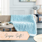 Adyrescia Chunky Knit Blanket Throw | 100% Hand Knit with Jumbo Chenille Yarn (50"x60", Light Blue)