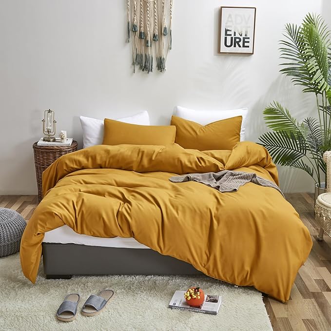 Luxlovery Dark Yellow Comforter Set California King Mustard Bedding Comforter Sets Cal King Men Women Solid Color Blanket Quilts Beathable Soft Cozy Puffy Ginger Bedding Set