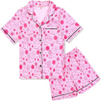 QPANCY Kids Satin Pajamas Sets Baby Boy Girl Button-Down Silk Sleepwear 2 Piece Short Sleeve Loungewear Clothes Set