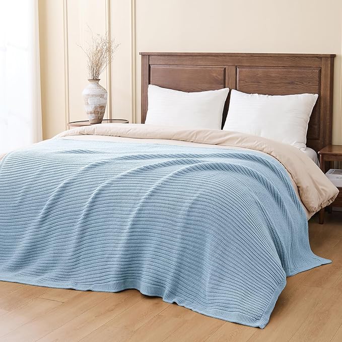 Chunky Knit Blue Throw Blanket for Couch Soft Cozy Large Thick Knitted Throw Blankets for Sofa Bed Cute Decorative Throw Blanket for Living Room,60"x 80",Light Blue