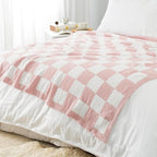 Carriediosa Checkered Throw Blanket 50" X 60", 400GSM Ultra Soft Microfiber Fuzzy Fluffy Reversible Cute Preppy Knitted Blankets Cozy Plush Fall Throws for Couch, Bed, Sofa, Dusty Pink