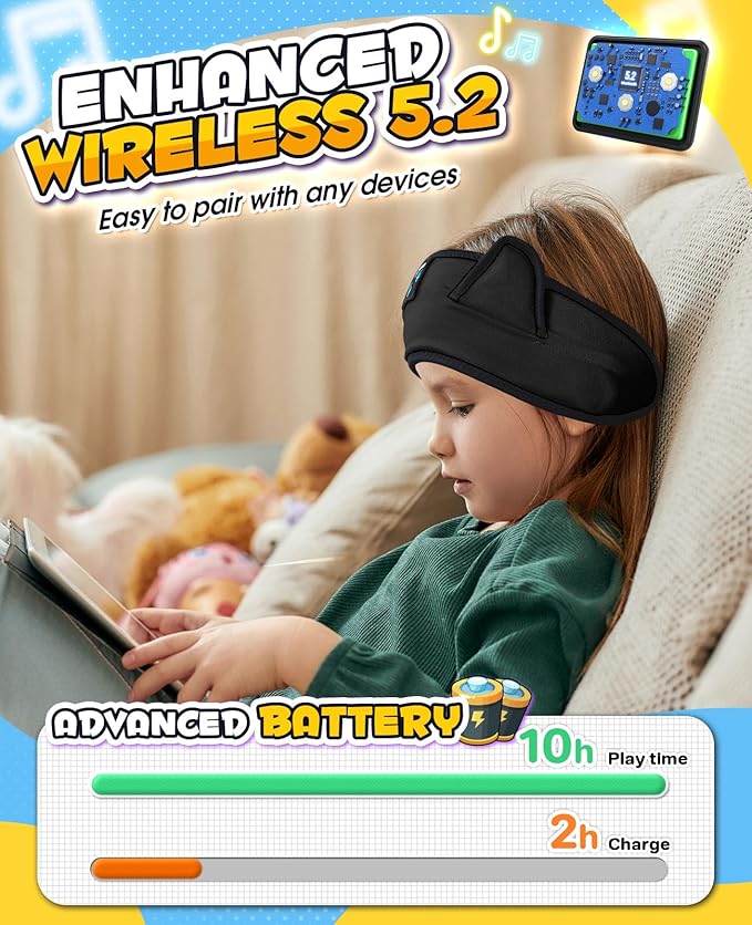Kids Headphones Headband Toddler, Baby for ipad, Bluetooth Toddler Headphones with Wired Playback 3.5 MM Jack,Airplane Travel Essentials for Boys & Girls
