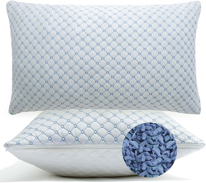 Cooling Bed Pillows for Sleeping Set of 2, Shredded Memory Foam Pillows for Bed King Size 2 Pack, Adjustable Cool Pillows for Side, Back and Stomach Sleepers Neck Supportive