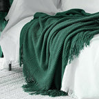 LOMAO Knitted Throw Blanket with Tassels Bubble Textured Lightweight Throws for Couch Cover Home Decor (Green, 50x60)