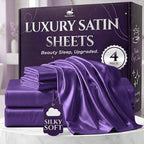 SLEEP SANCTUARY Satin Sheets Full Size – 4 Piece Luxury Silky Bed Set, Softer Than Silk, 15" Deep Pocket, Cooling & Wrinkle-Free, Moisture-Wicking & Breathable for Hair & Skin (Purple)