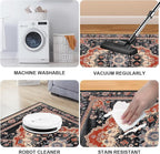 Area Rug 2x3 ft Rug Washable Boho Rugs Non Slip Low Pile Floral Small Carpet for Bedroom, Bedside, Kids Room, Office, Dining Room (Retro Colors, 2x3 ft)