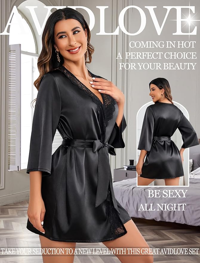Avidlove Women's Kimono Robe Short Satin Pure Short Silky Robes