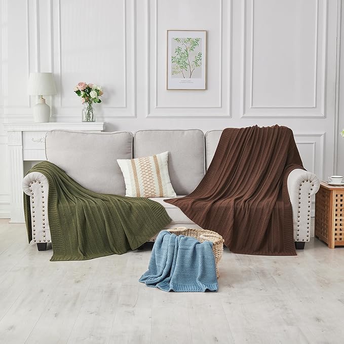 Douceur Brown Throw Blanket for Bed, Soft Cozy Lightweight Stripe Pattern Knitted Throw Blanket for Sofa, Living Room Gift, 60"X80"