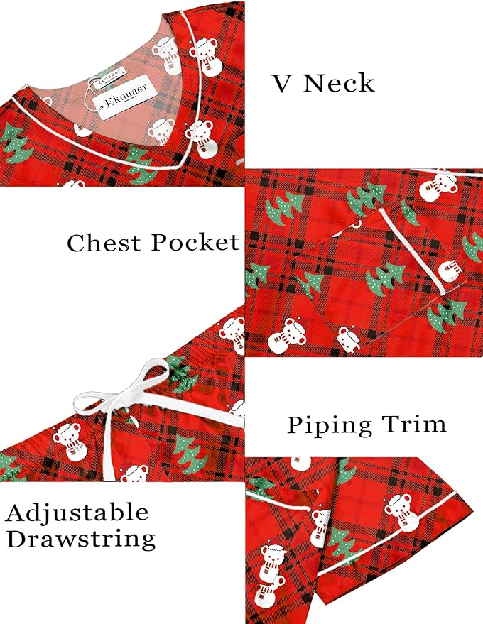 Ekouaer Silk Pajama for Women Short Sleeve Satin Pj Set Two Piece Soft Sleepwear Loungewear, S-XXL