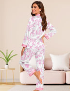 DOLOS Silk Satin Pajama Set for Women Short/Long Sleeve 2-Piece Silky Pajamas for Women Button Down Pjs Sleepwear Loungewear
