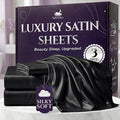 SLEEP SANCTUARY Satin Sheets Twin Size – 3 Piece Luxury Silky Bed Set, Softer Than Silk, 15" Deep Pocket, Cooling & Wrinkle-Free, Moisture-Wicking & Breathable for Hair & Skin (Black)