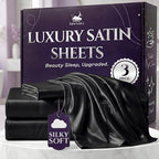SLEEP SANCTUARY Satin Sheets Twin Size – 3 Piece Luxury Silky Bed Set, Softer Than Silk, 15" Deep Pocket, Cooling & Wrinkle-Free, Moisture-Wicking & Breathable for Hair & Skin (Black)