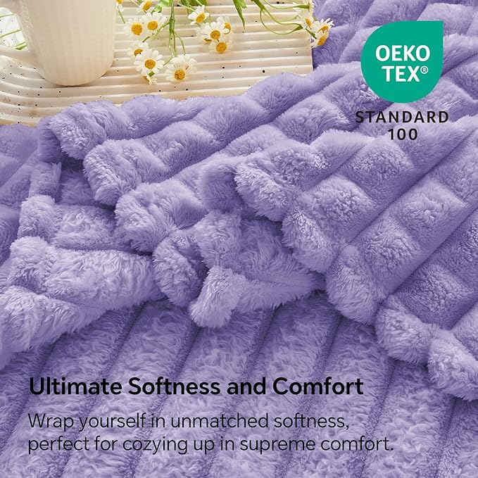 BEDELITE Lavender Throw Blanket for Couch and Bed- Super Soft and Warm 3D Checkered Fluffy Fuzzy Fleece Blanket, Luxurious Plush Cozy Blanket for Room Decor Spring, 50x60 inches