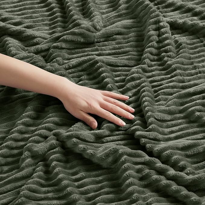 Nestl Green Throw Blanket for Couch - Cozy Warm Fuzzy Blankets for Women, Plush Small Fleece Throws for Girls - Olive Green, 50 x 60 Inches