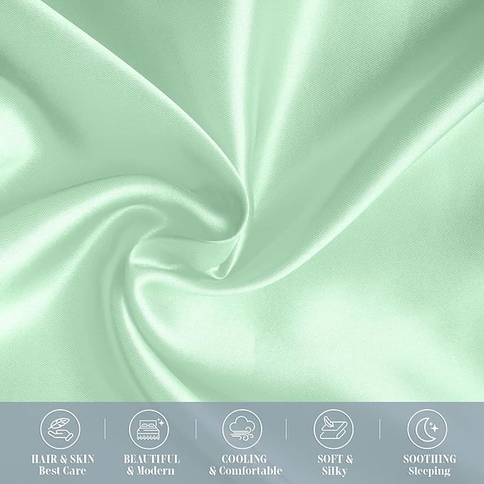 Elegant Comfort 6-Pack Cooling Viscose Satin Pillowcase Set with Hidden Zipper Closure, Silky Smooth for Best Hair and Skin Care-Beautiful Gift Box-6-Piece Satin Pillowcase Set, King, Mint Green
