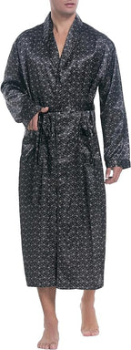 Lavenderi Mens Silky Satin Lounge Robe, Long Lightweight Sleepwear