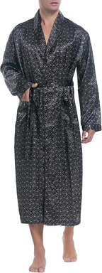 Lavenderi Mens Silky Satin Lounge Robe, Long Lightweight Sleepwear