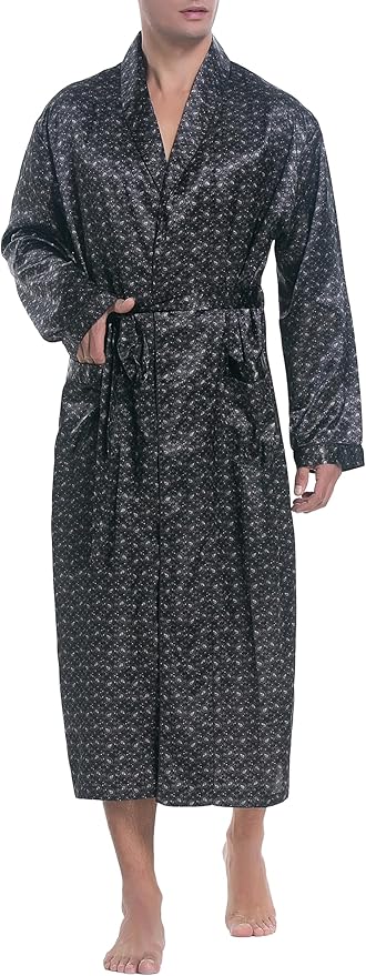 Lavenderi Mens Silky Satin Lounge Robe, Long Lightweight Sleepwear