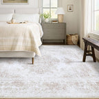 XLUEZ Area Rug 5x7 Living Room Rug, Machine Washable Vintage Distressed Medallion Rug Non-Slip Soft Low Pile Large Indoor Rugs for Bedroom Kitchen Dining Room Office(Beige,5'x7')