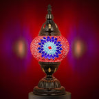 Marrakech Vintage Lamp Turkish Mosaic Lamps with Tiffany Style, Handmade Moroccan Table Lamps with Bronze Base Including LED Bulb for Living Room Bedroom Decor (Red)