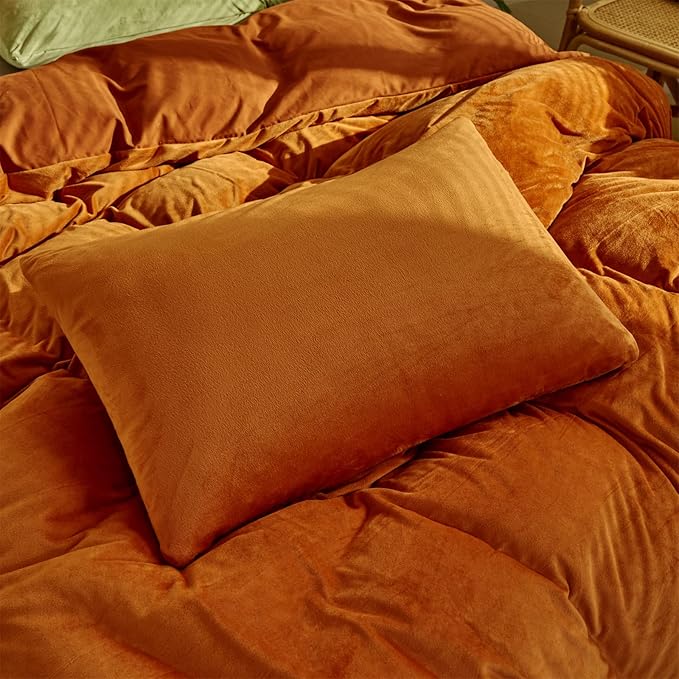 Luxlovery Burnt Orange Fluffy Comforter Cal King Rust Caramel Velvet Bedding Comforter Sets Flannel Winter Sherpa Micromink Blanket Quilts Warm Comfy Soft Bedding Comforter Set