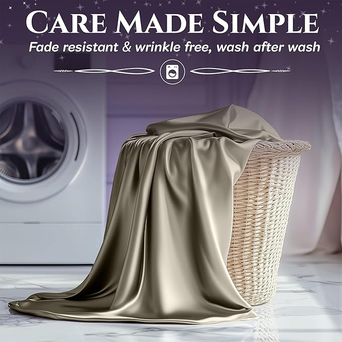 SLEEP SANCTUARY Satin Sheets Full Size – 4 Piece Luxury Silky Bed Set, Softer Than Silk, 15" Deep Pocket, Cooling & Wrinkle-Free, Moisture-Wicking & Breathable for Hair & Skin (Taupe)