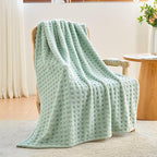 NEWCOSPLAY Super Soft King Blanket Green Premium Silky Flannel Fleece 3D Waffle Checkered Lightweight Bed Blanket All Season Use (New Sage Green, King(90"x110"))