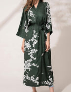 Aensso Long Soft Lightweight Silky Kimonos Robes for Women, Luxury Japanese Floral Womens Kimono Robe