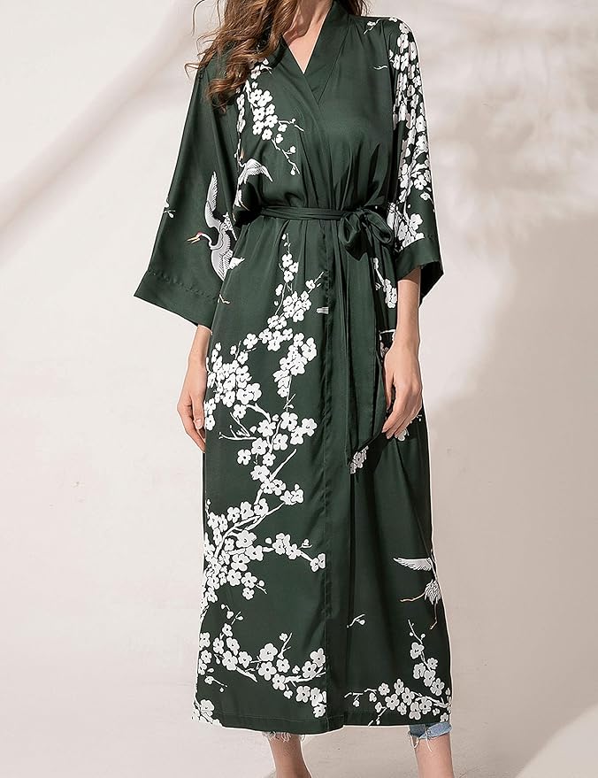 Aensso Long Soft Lightweight Silky Kimonos Robes for Women, Luxury Japanese Floral Womens Kimono Robe