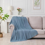 Douceur Blue Throw Blanket for Couch, Soft Cozy Lightweight Stripe Pattern Knitted Throw Blanket for Sofa, Living Room Gift, 50"X60"