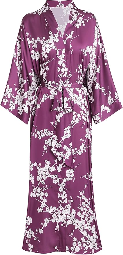 Aensso Long Soft Lightweight Silky Kimonos Robes for Women, Luxury Japanese Floral Womens Kimono Robe