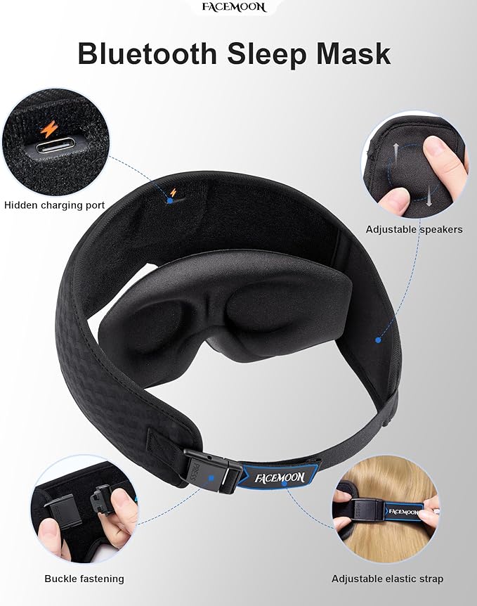 Bluetooth Sleep Mask Headphones: 100% Blackout Eye Mask with Detachable Washable 3D Contoured Liner - Zero Eye Pressure, No Lash Crush, Adjustable Speakers, Bluetooth 5.4, Gift for Relief & Travel