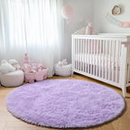ONASAR Light Purple Round Area Rug 4ft, Soft Bedroom Circle Rugs Floor Mats for Kids Girls Teen Room, Cute Fluffy Plush Shaggy Carpet for Baby Nursery Living Room Playroom Dorm Home Decor