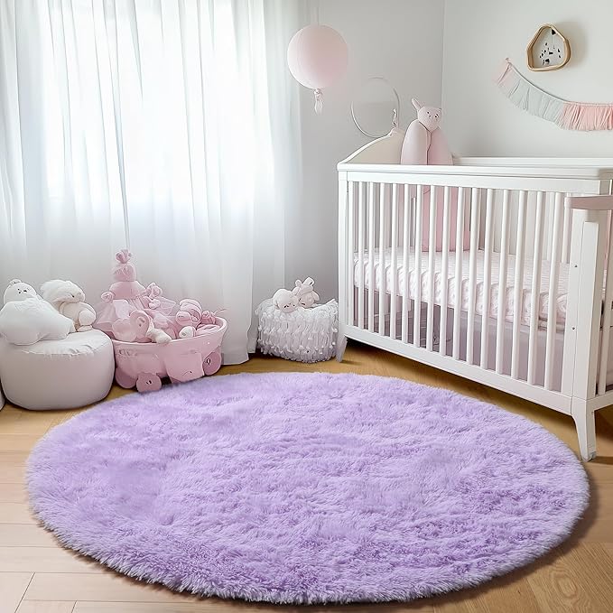 ONASAR Light Purple Round Rugs 6ft for Living Room Bedroom, Fluffy Circle Area Rug for Kids Girls Boys Teen, Soft Plush Shaggy Carpet for Nursery Dorm Classroom Playroom Home Decor Aesthetic