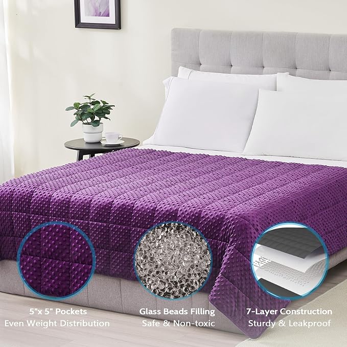 L'AGRATY Weighted Blanket for Adult - 48"x72" 20lbs Minky Dots Heavy Blanket with Glass Beads Soft Breathable for All-Season Summer Fall Winter Thick Comfort for Sleeping