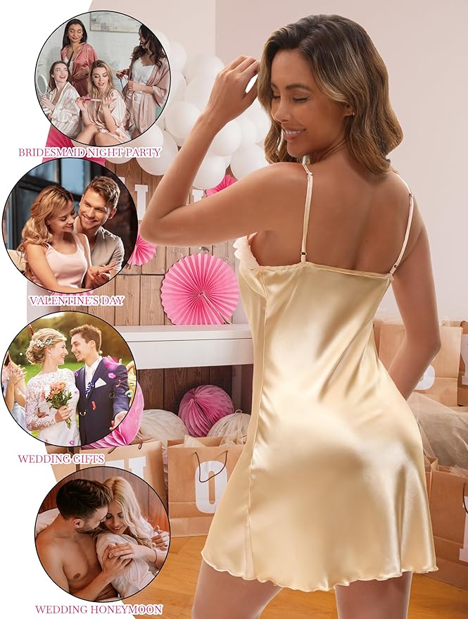 EPLAZA Bride Robe for Wedding Day Set Bridal Robes Satin Robe with Sexy Silk Lingerie for Bachelorette Party Getting Ready