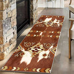 Cowhide Rugs for Kitchen,2x6ft,Cow Print Runner Rug for Hallway,Southwestern Decor Tribal Rug,Aztec Decor Western Rugs,Soft, Non-Slip, and Machine Washable Rustic Farmhouse Runner Carpet