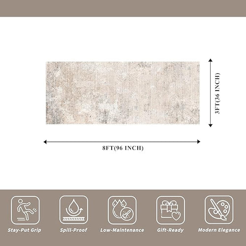 3x8 Washable Non-Slip Runner Rug – Modern Abstract Neutral Wide Carpet Runner for Kitchen, Hallway, Entryway, Bathroom, Bedroom – Low-Pile Thin Floor Mat with Rubber Backing (Beige Grey,3x8)